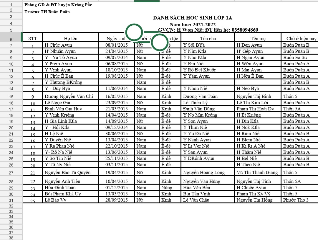 Danh sách học sinh năm học 2021-2022 Danh sách học sinh năm học 2021-2022